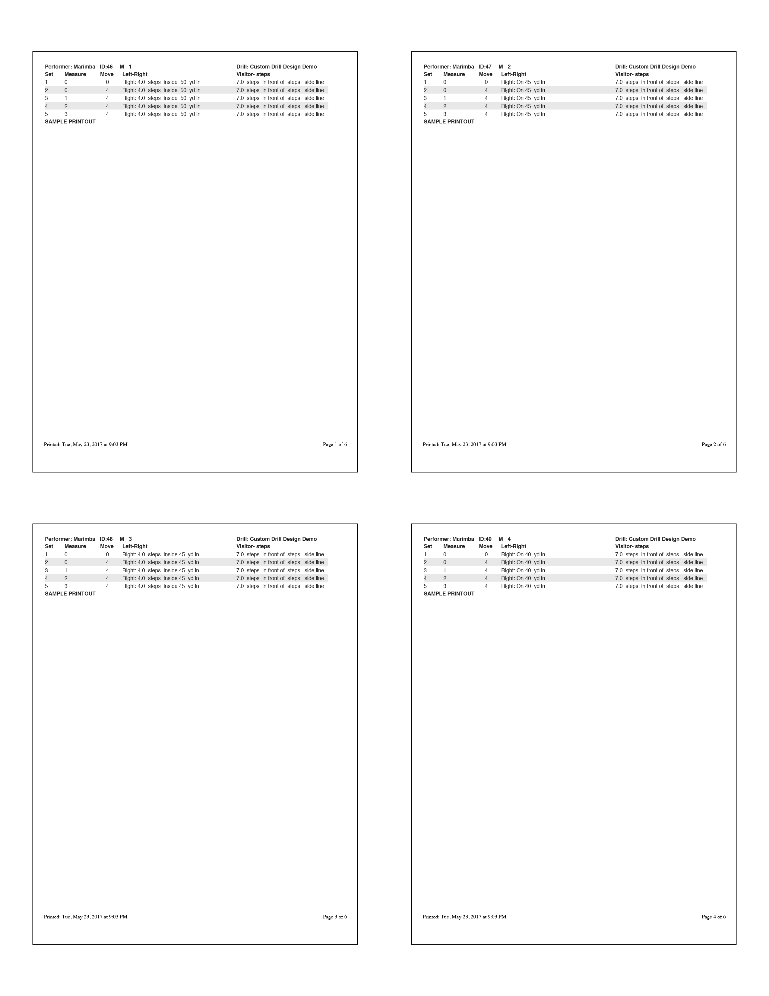 Custom Marching Drill personalized coordinate sheet sample